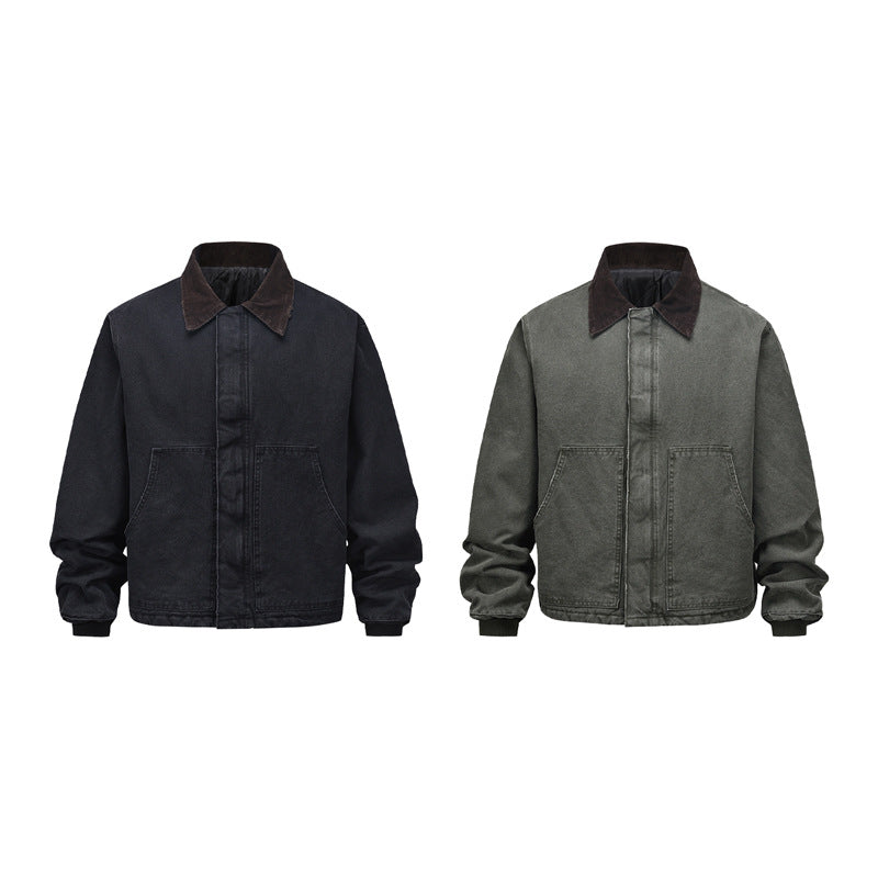 Women's American Retro Washed Vintage Lapel Cotton Puffer Jacket Workwear Warm Couple Winter Casual | Washed Lapel Puffer