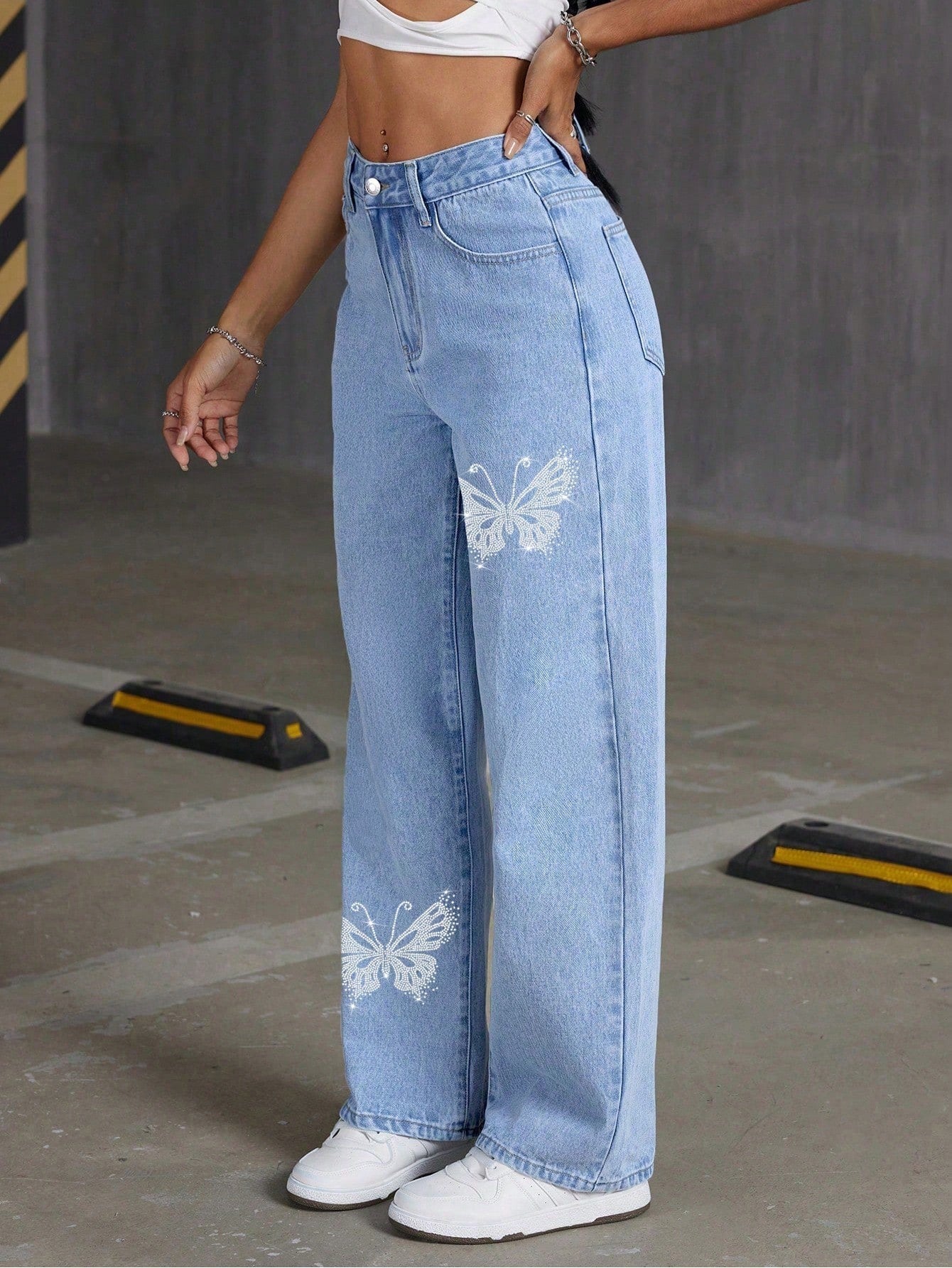 Rhinestone Butterfly Jeans - MYSTERYBOXS