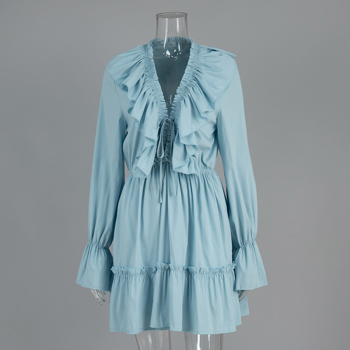 V-neck dress women's new horn sleeve dress short chiffon dress - Seldom Seen Styles
