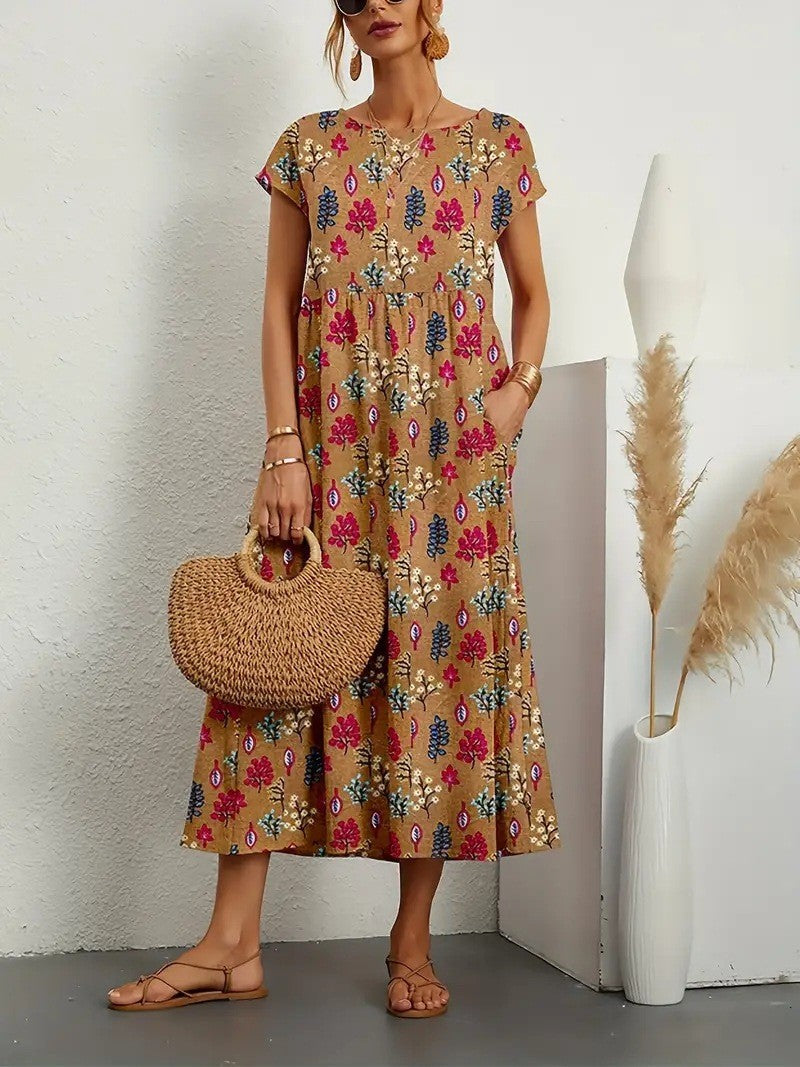 Women's Printed Cotton Linen Maxi Dress Casual Loose Summer Dress - Seldom Seen Styles