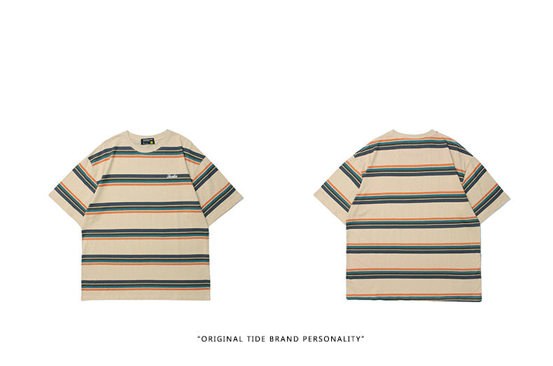 Women's Striped Print Short Sleeve T-Shirt Oversized Loose Casual Couple Crew Neck Streetwear Summer Tee | Stripe Ease