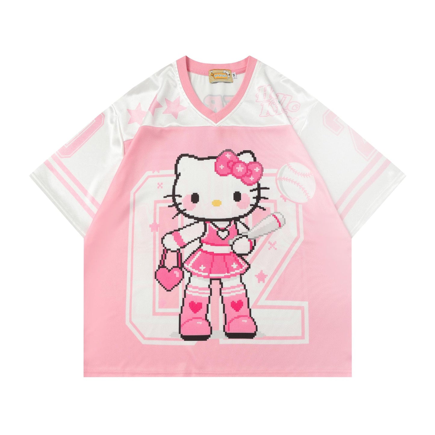 Cartoon Baseball Print Short Sleeve T-Shirt Unisex Loose Fit American Streetwear Casual Couple Graphic Tee | Ball Toon