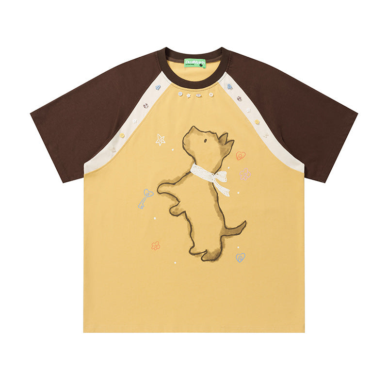 Fluffy Walk Raglan T-Shirt Short Sleeve Contrast Sleeve Casual Summer Cute Streetwear Tee | Fluffy Walk Raglan