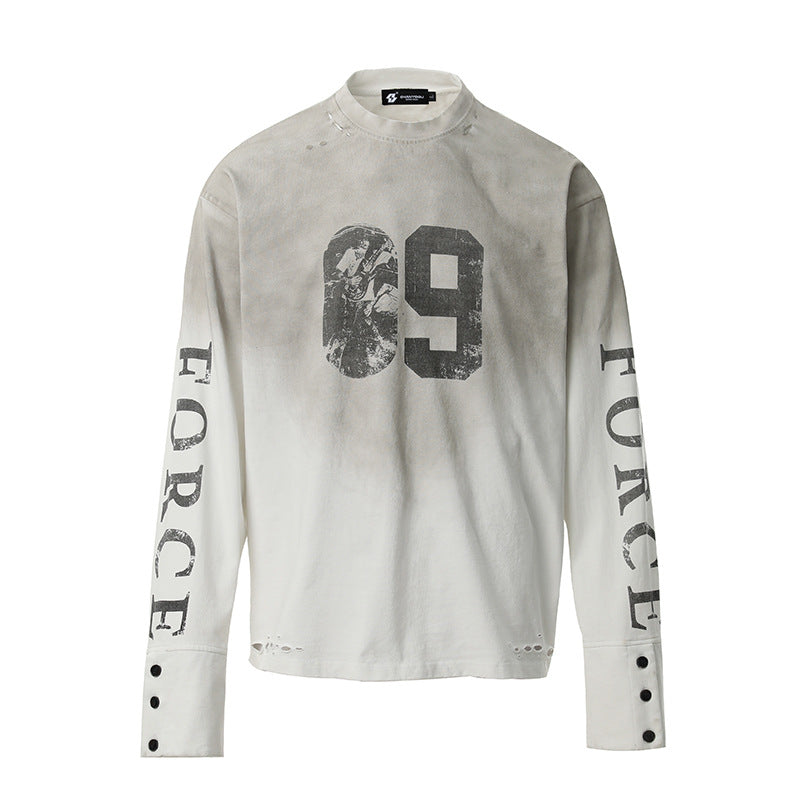 DARKAGE No.09 Marble Print Distressed Heavyweight Long Sleeve Tee