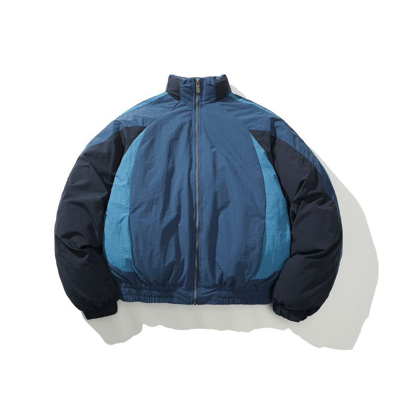 American Street Color Block Thickened Bread Puffer Jacket Casual Warm Couple Winter Cotton Coat | Color Bread Puffer