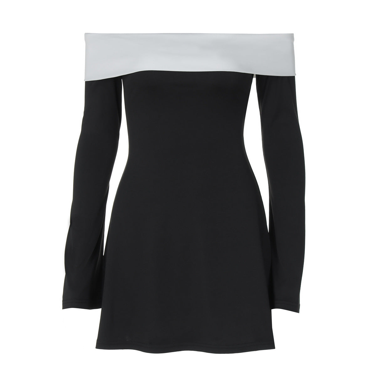 French fashion classic contrasting color laminated chest wrap long sleeve slim temperament style dress women - Seldom Seen Styles