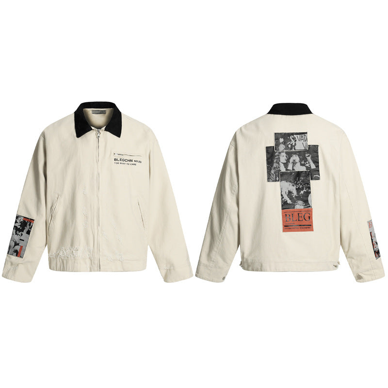 Oversized Vintage Tooling Jacket Loose Fit Cotton Cargo Streetwear Spring Fall Unisex Short Coat | Retro Haul