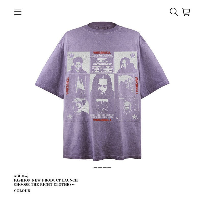 VANCARHELL 16-Grid Cartoon Avatars Graphic Tee
