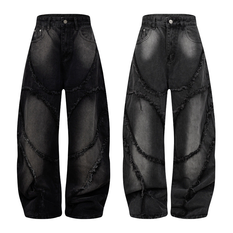 Distressed Wide Leg Jeans Heavy Wash Straight Loose Fit 100% Cotton Retro Streetwear Mopping Trousers | Wasteland Denim