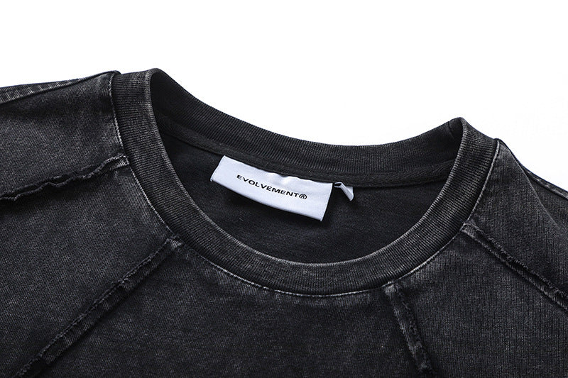 Oversized Split Splicing Raw Edge Round Neck Short Sleeve T-Shirt Washed Vintage Deconstructed Streetwear Summer Casual Tee | Split Edge Tee