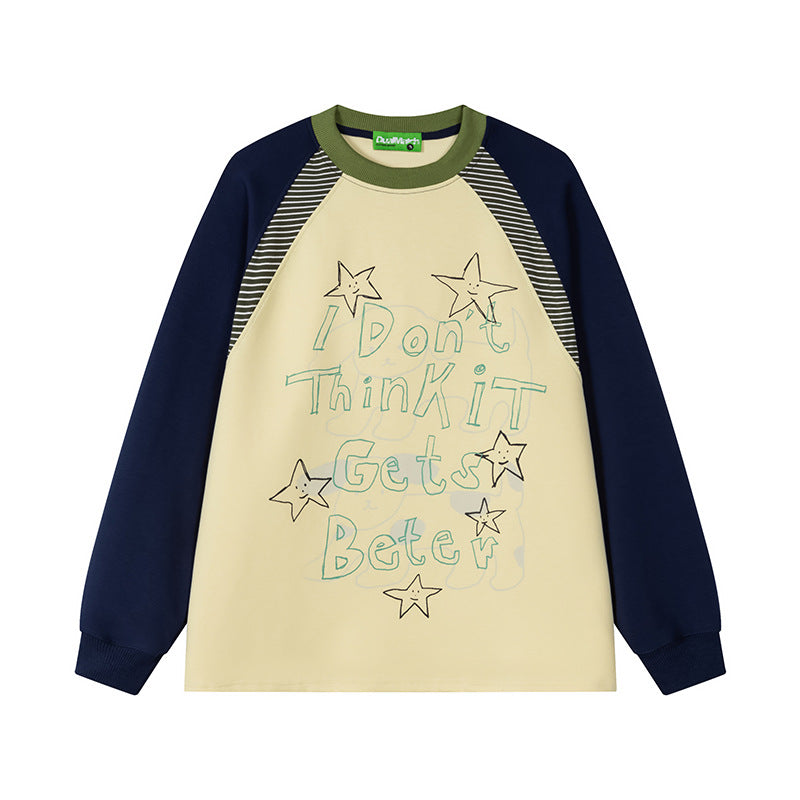 Women's Star Graphic Raglan Long Sleeve T-Shirt Color Block Loose Casual Japanese Retro Streetwear Top | Star Drift