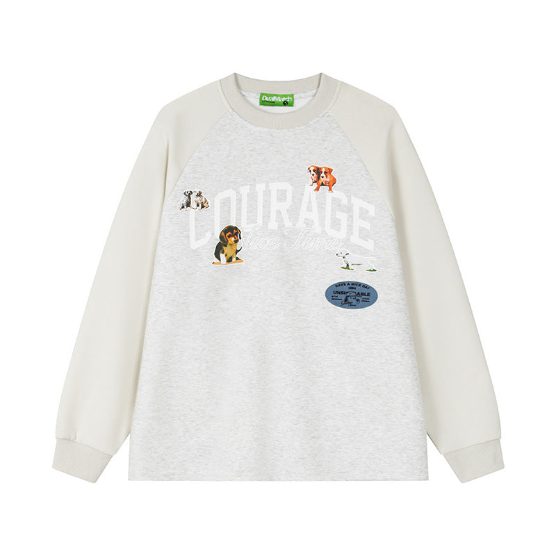 Women's Courage Letter Print Raglan Sleeve Sweatshirt Puppy Graphic Loose Casual Long Sleeve Pullover Top | Courage Raglan