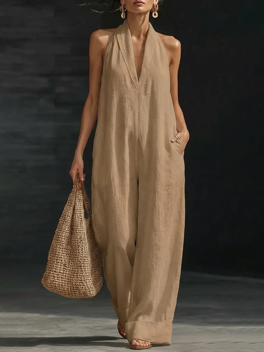Women's Sleeveless Jumpsuit Elegant Simple Summer Casual Wide Leg Romper Vacation Outfit - Seldom Seen Styles