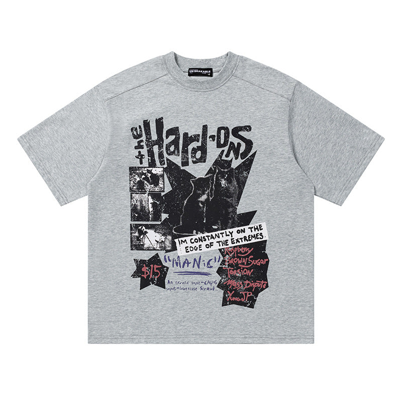 Hard-Os Graphic Oversized T-Shirt Short Sleeve Crew Neck Casual Summer Streetwear Tee