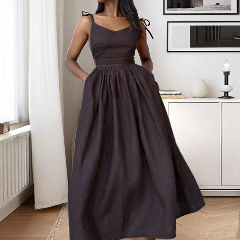Women's One Shoulder Linen Midi Dress High Waist Elegant Vacation Sundress - Seldom Seen Styles