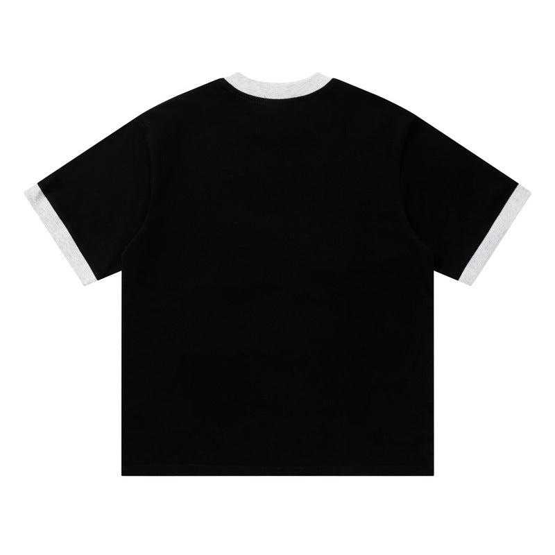 Plaid Bear Graphic Ringer T-Shirt Short Sleeve Crew Neck Oversized Casual Summer Streetwear Tee | Big Heart Ringer