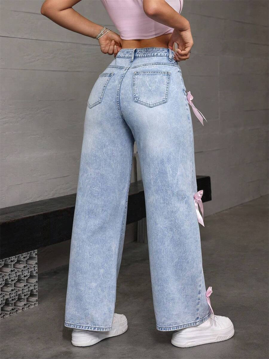 Snowflake Bow Jeans - MYSTERYBOXS