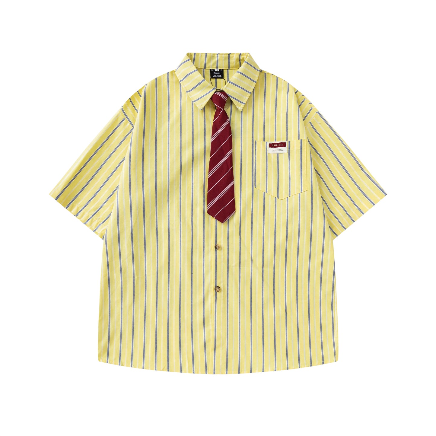 Striped Short-Sleeve Shirt with Tie