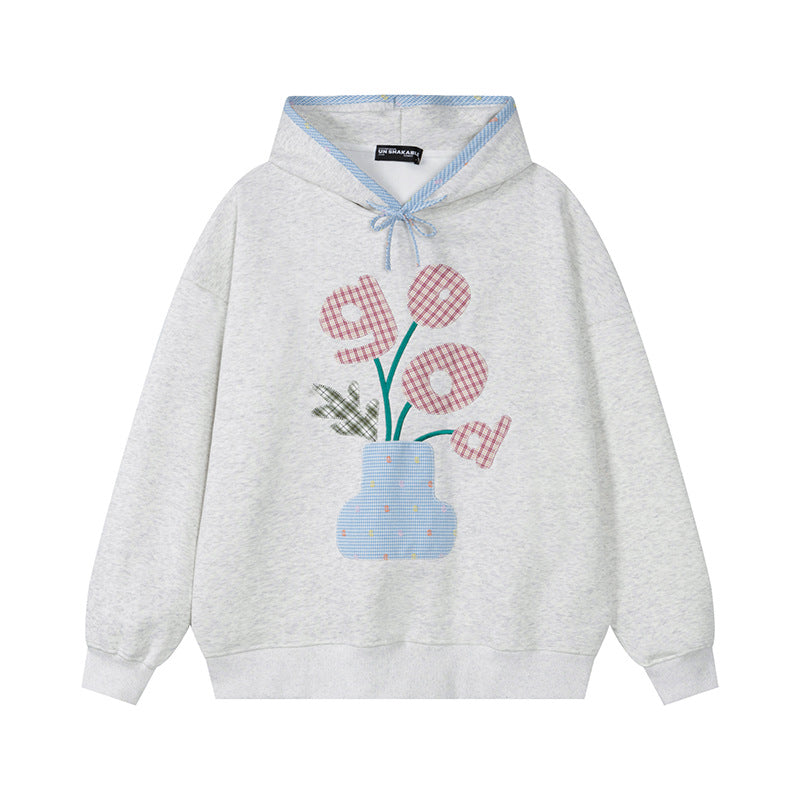 Women's Vase Sticker Print Hoodie Oversized Loose Casual Pullover Autumn Winter Streetwear Sweatshirt | Vase Bloom