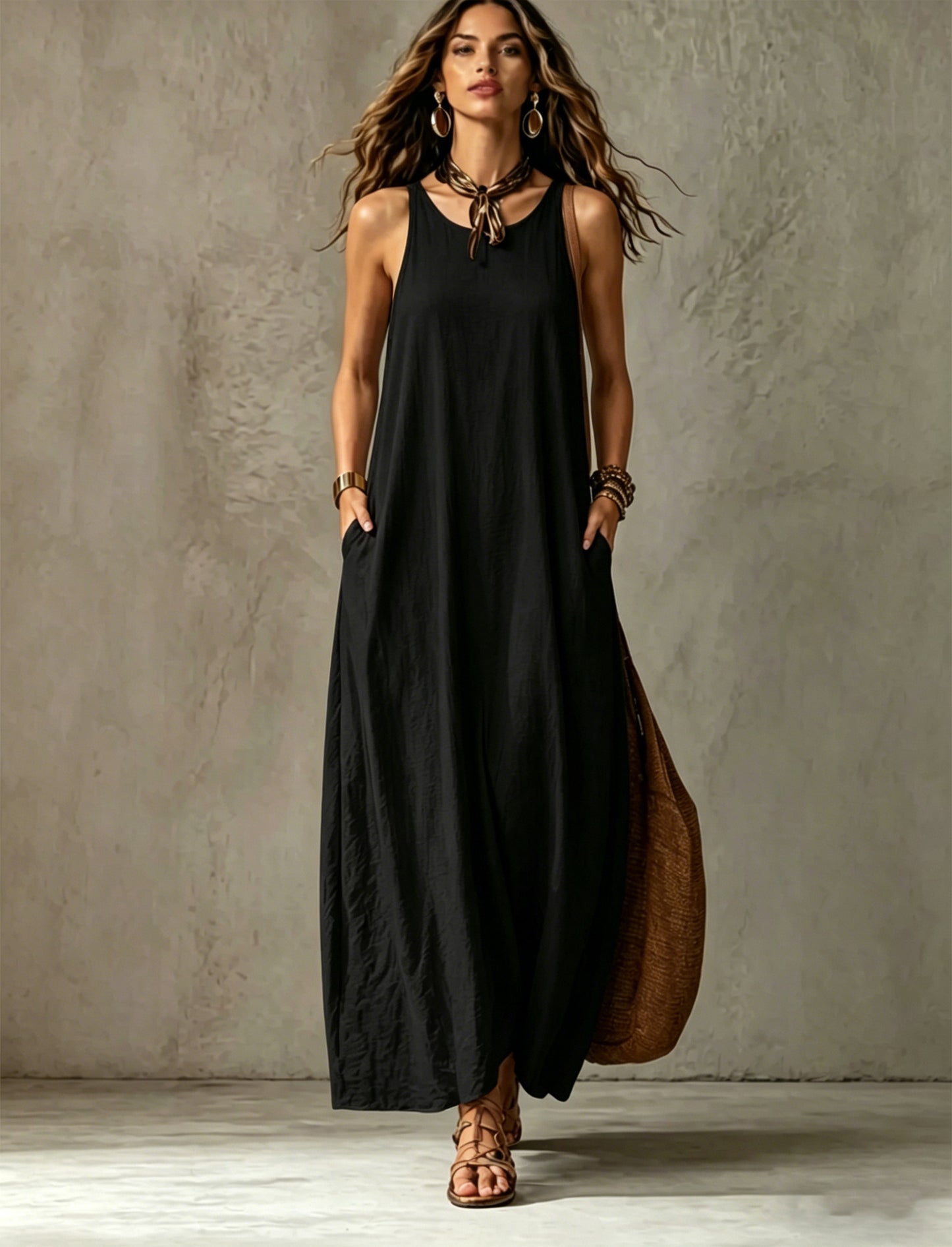 Women's Sleeveless Maxi Dress Casual Loose Fit Summer Sundress Elegant Solid Color Flowy Beach Vacation Dress