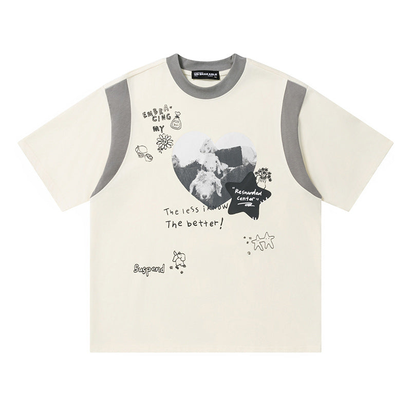 Heart Collage Graphic Oversized T-Shirt Faux Layer Crew Neck Short Sleeve Casual Summer Streetwear Tee | Less Know Tee