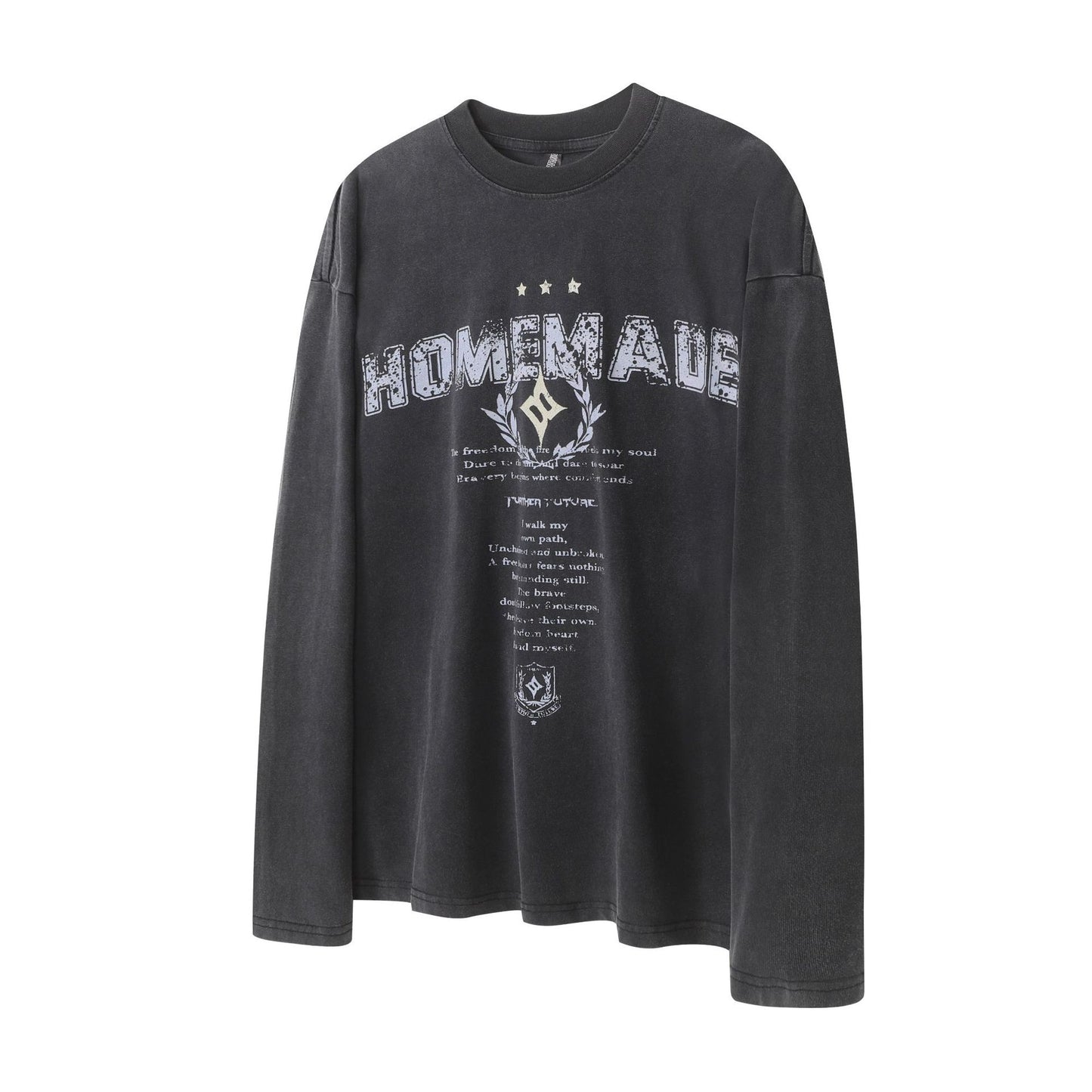 Faux Two-Piece Distressed Camo Sleeve Long Sleeve Tee - Washed Black
