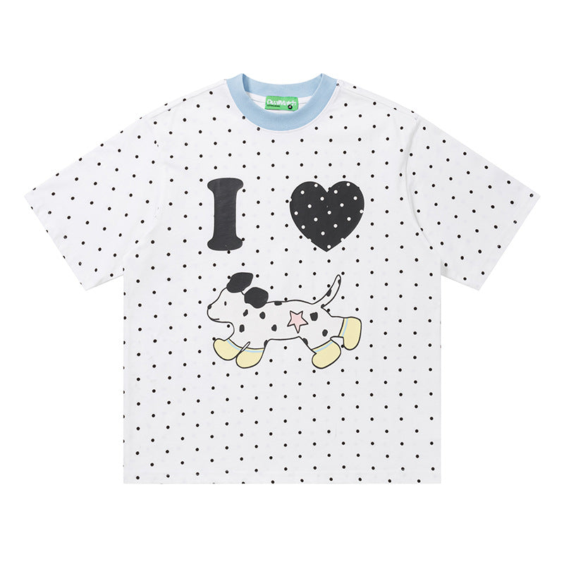 Polka Dot Dog Graphic Oversized T-Shirt Short Sleeve Crew Neck Casual Summer Couple Streetwear Tee | Polka Dog Tee