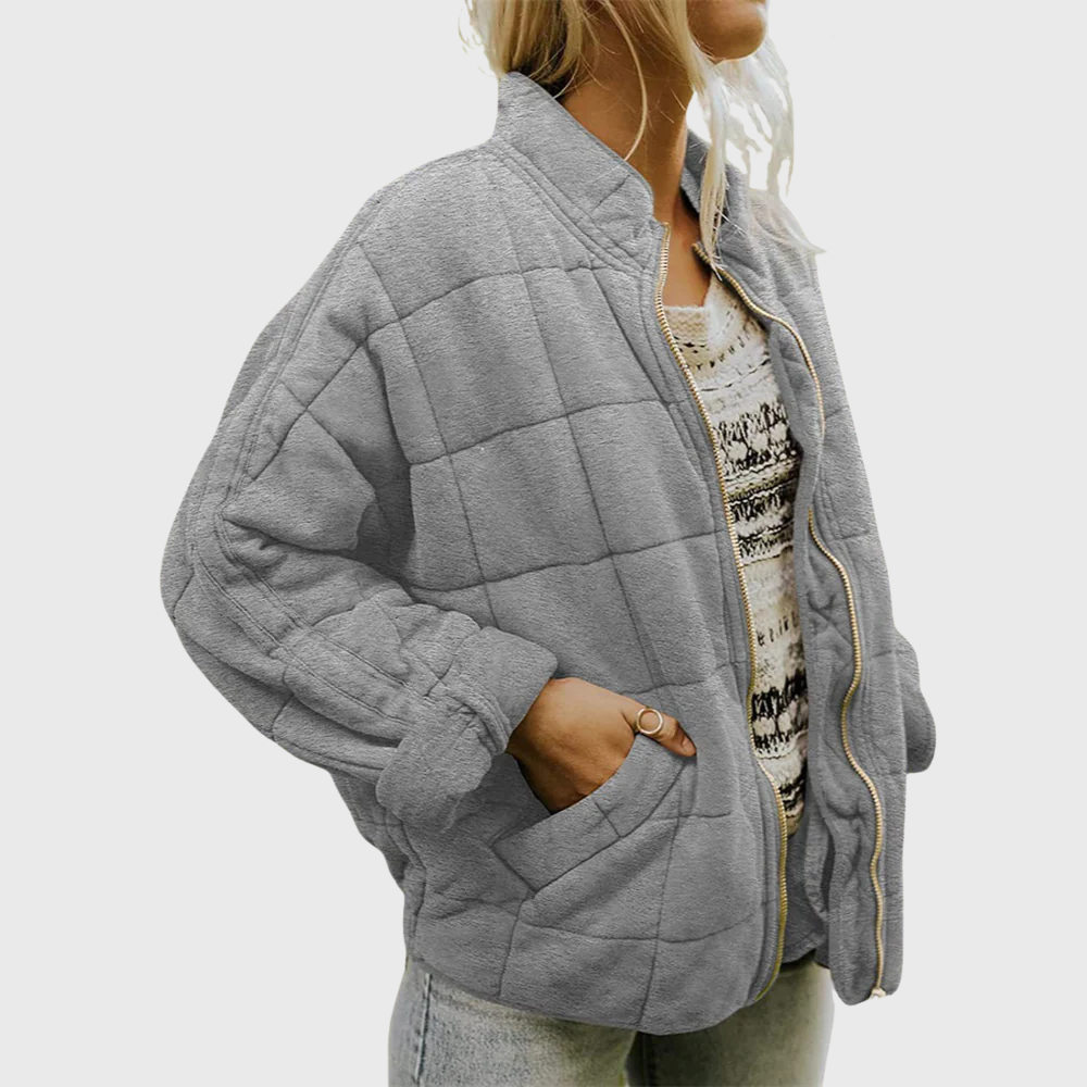 Womens Dolman Quilted Lightweight Jackets Full-zip Stand Collar Loose Warm Winter Outwears with Pockets - Seldom Seen Styles