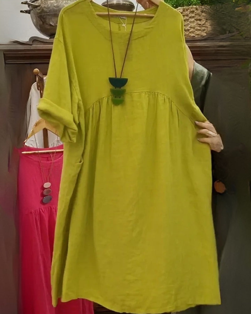 Plus Size Linen Maxi Dress – Loose 3/4 Sleeve Casual Dress with Pockets - Seldom Seen Styles