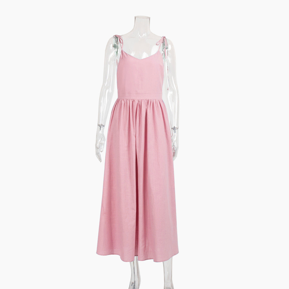 Pure cotton V-neck suspender skirt women's spring new temperament elegant sexy strap backless dress - Seldom Seen Styles