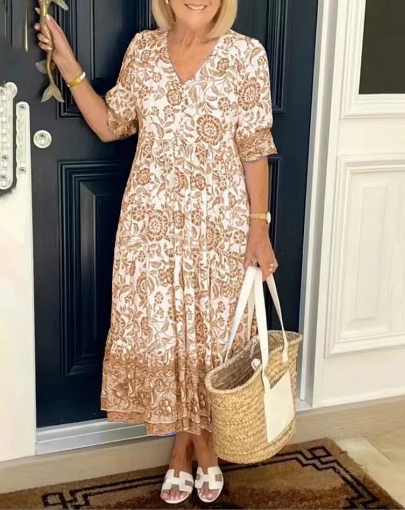 Aria™ | Elegant Floral Dress with V-Neck - Seldom Seen Styles