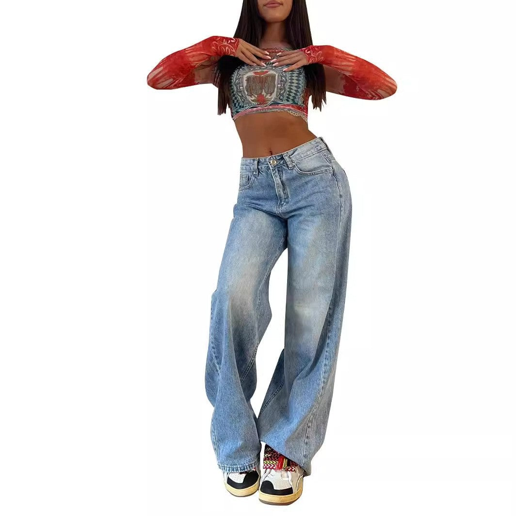 Low Rise Parallel Jeans in Bright Blue - Seldom Seen Styles
