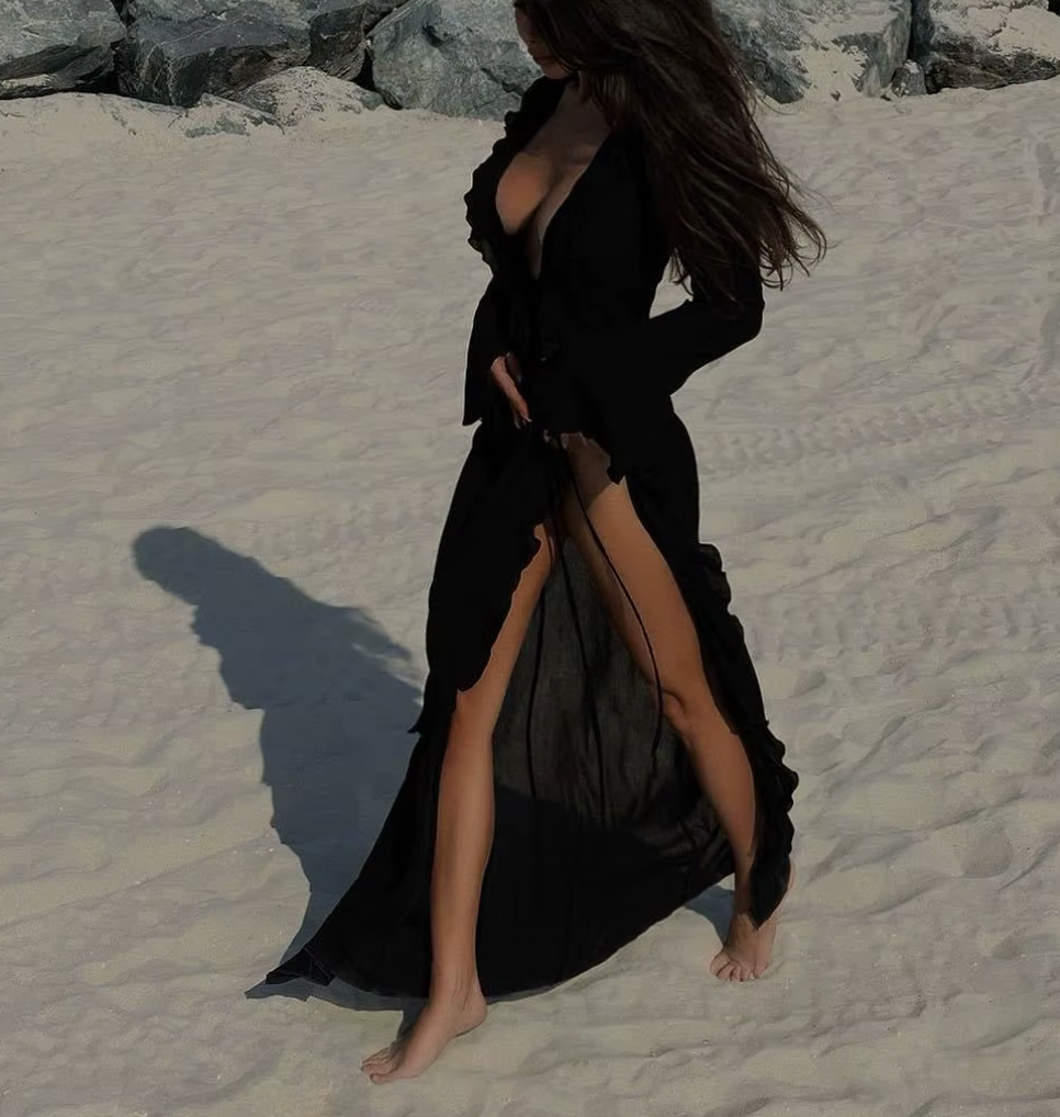 JOHAN RUFFLE LONG SHEER TOP - Seldom Seen Styles