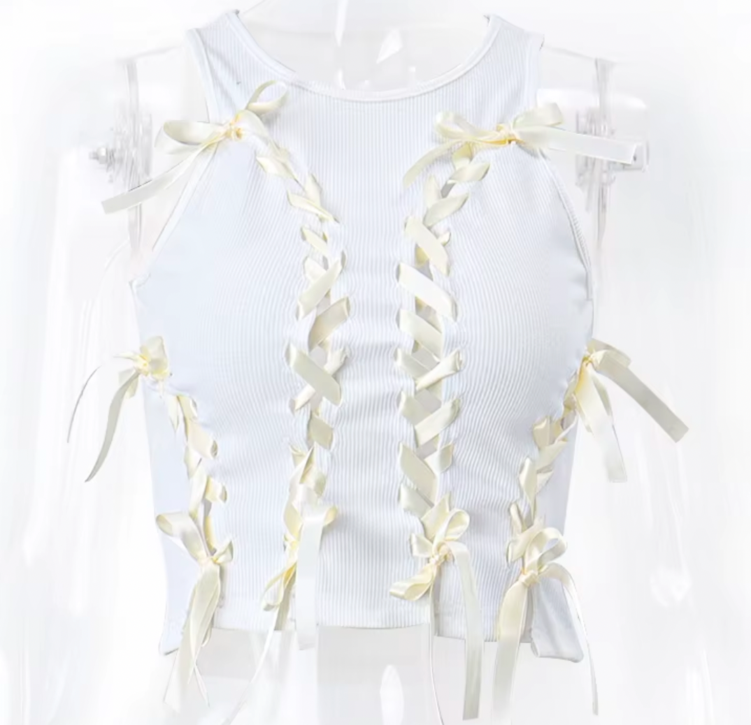 BILLIE LACE UP BOW TANK TOP - Seldom Seen Styles