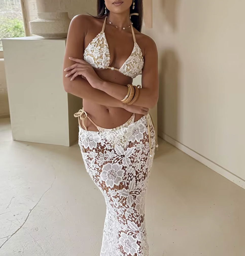 ROONEY 3 PC LACE BIKINI SKIRT SET - Seldom Seen Styles
