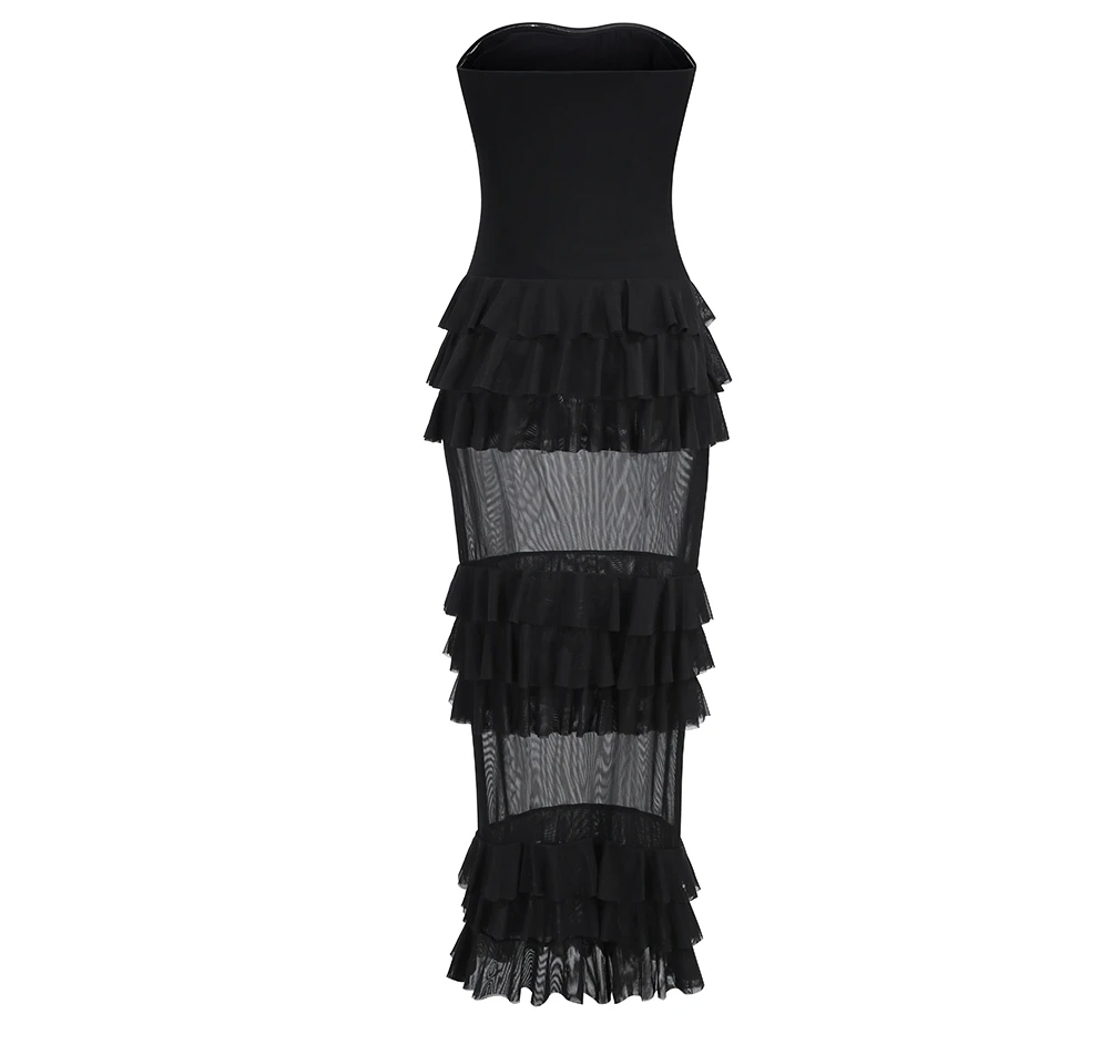 KIMBERLY STRAPLESS MESH RUFFLE DRESS - Seldom Seen Styles