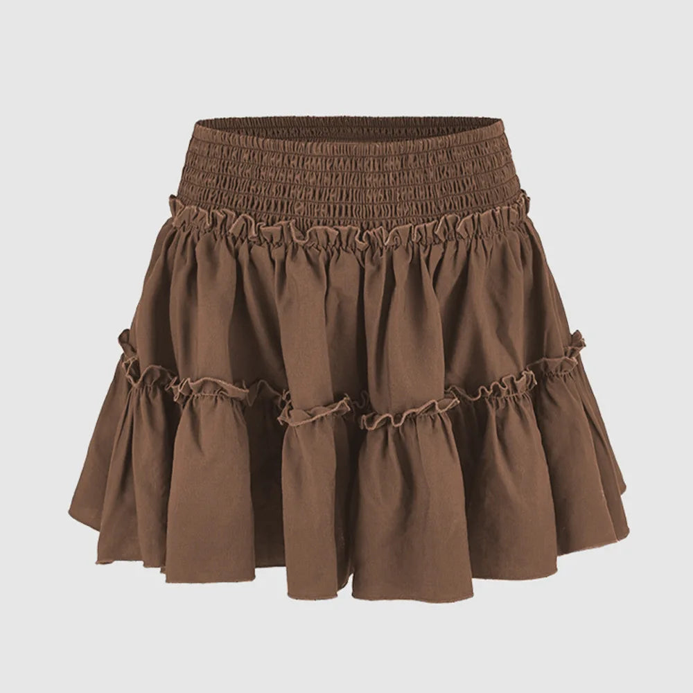 Cyflymder Elegant Womenswear High Waist Elastic Skort Pants Lined A-Line Short Skort Fashion High Quality Shirred Skort Mini Skirt - Seldom Seen Styles
