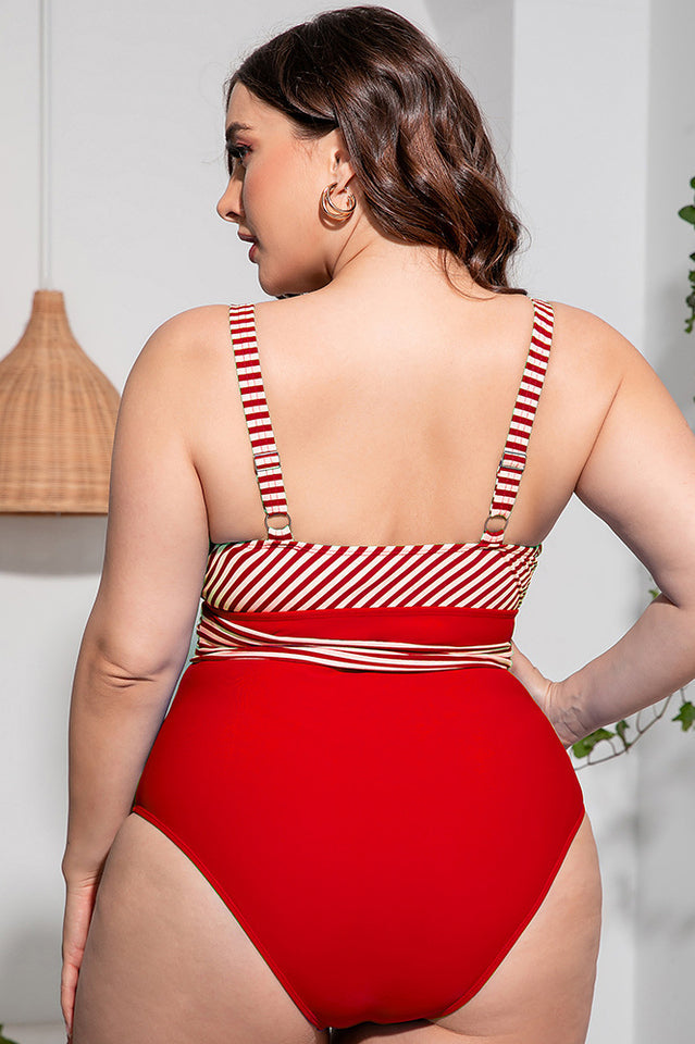 Striped Tie Waist One Piece Swimsuit - Seldom Seen Styles