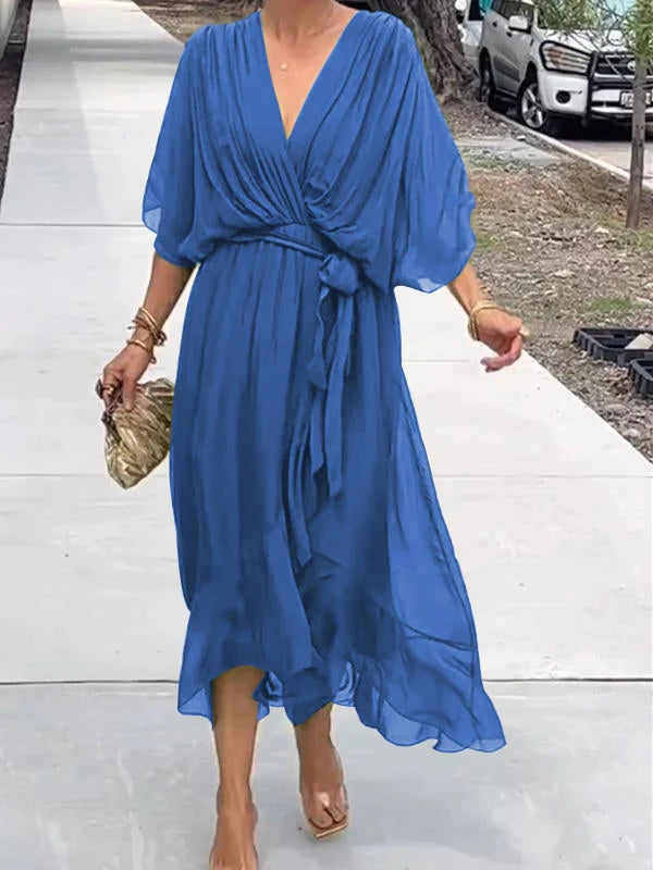 Stylish and elegant V-neck chiffon dress - Seldom Seen Styles