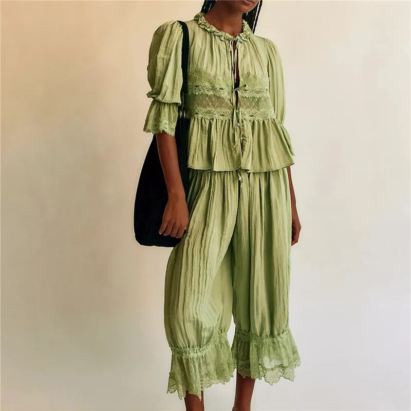 The Sage Lace Ruffle Two-Piece Set - Seldom Seen Styles