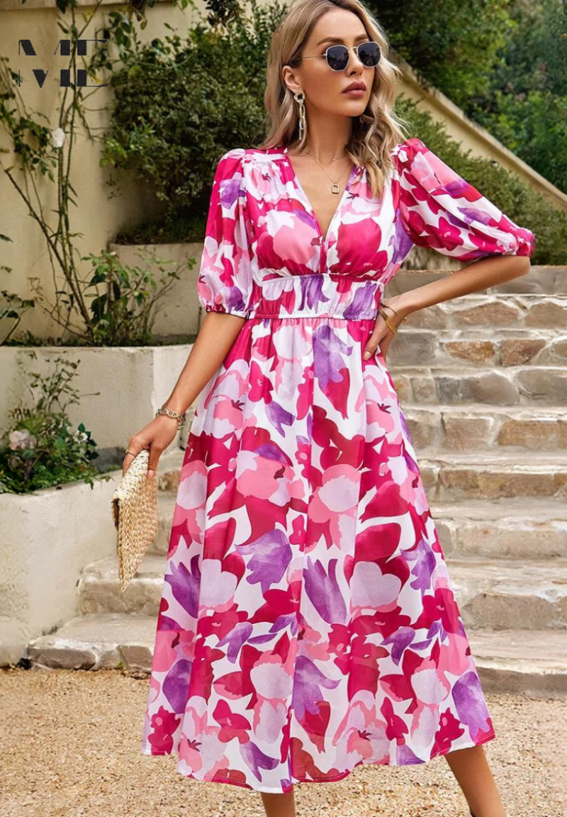 Women's Floral Print Dress with Botanical Design and Relaxed Fit - Seldom Seen Styles