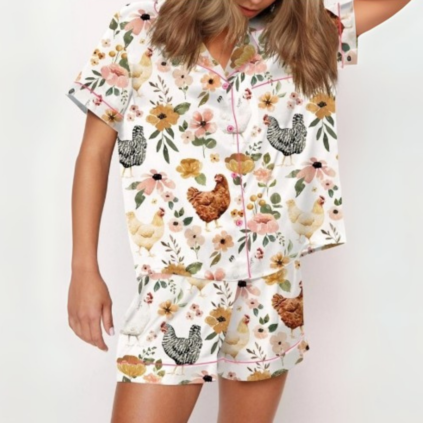 Floral Chicken Women's Pajama Set - Seldom Seen Styles