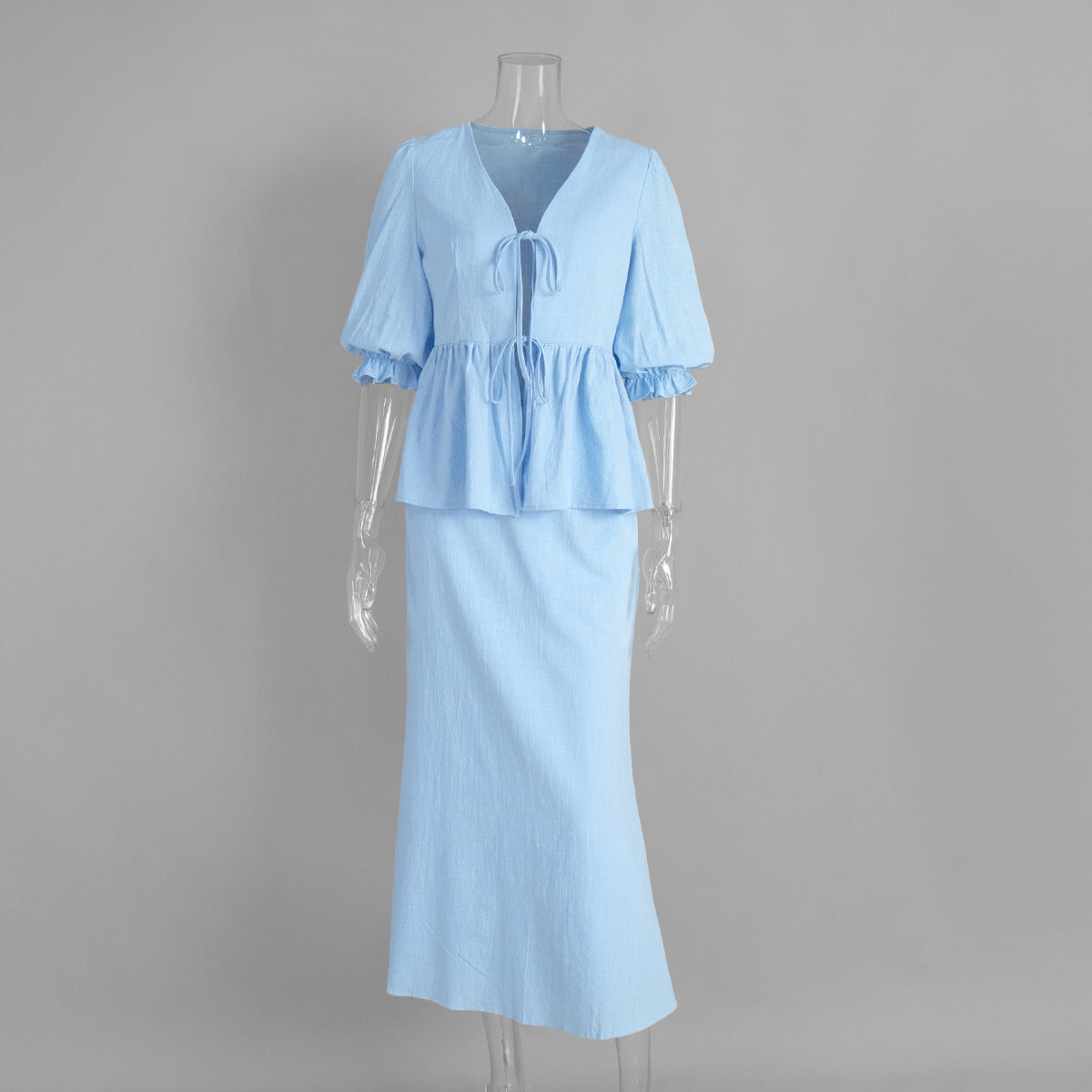 V-neck short-sleeved skirt set, summer new ruffle leaf edge short-sleeved skirt set - Seldom Seen Styles