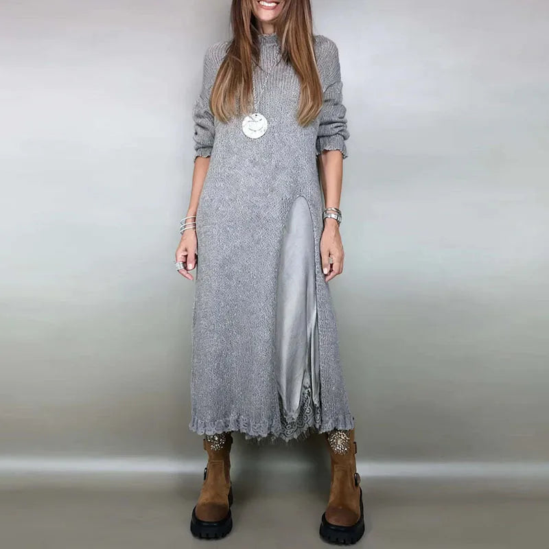 Valérie Set with Charming Satin Dress and Long Handcrafted Knit Sweater / Timeless Sophistication in Every Detail! - Seldom Seen Styles