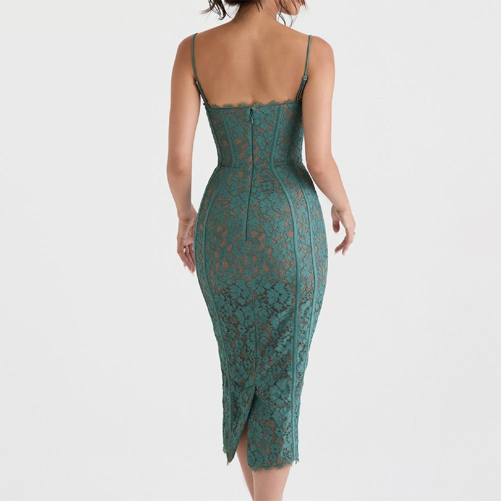 Vintage Lace Bodycon Cocktail Midi Dress - Seldom Seen Styles
