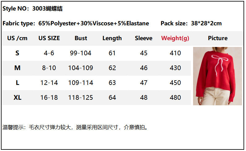 Women Cute Bow Sweater Y2k Long Sleeve Crew Neck Knit Sweaters Aesthetic Pullover Top - Seldom Seen Styles