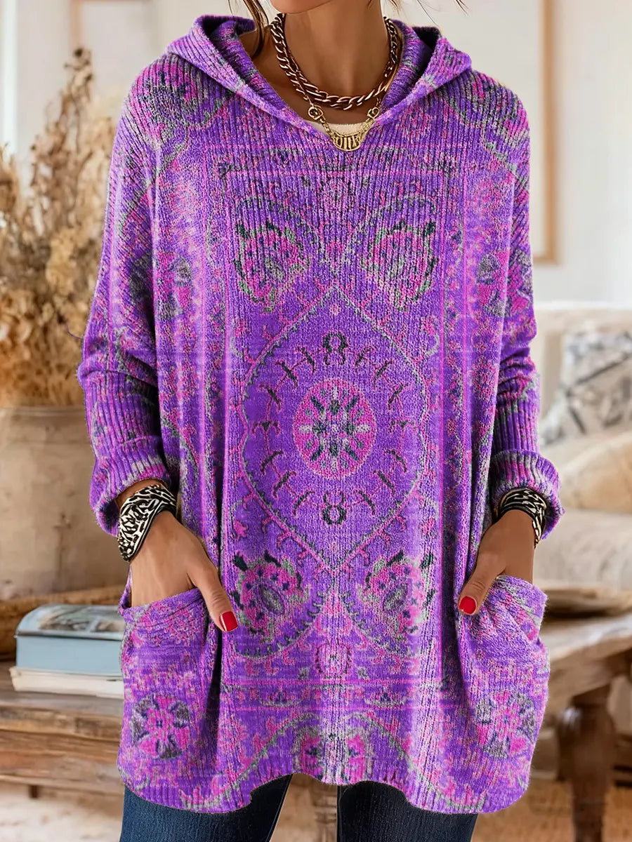 Women's Boho Print Hoodie Oversized Tunic Long Sleeve Casual Loose Fit Hooded Top - Seldom Seen Styles
