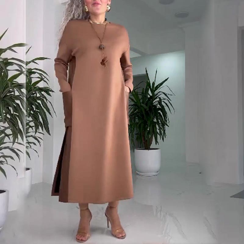 Women's Casual Loose Leather Patchwork Dress with Pockets - Seldom Seen Styles