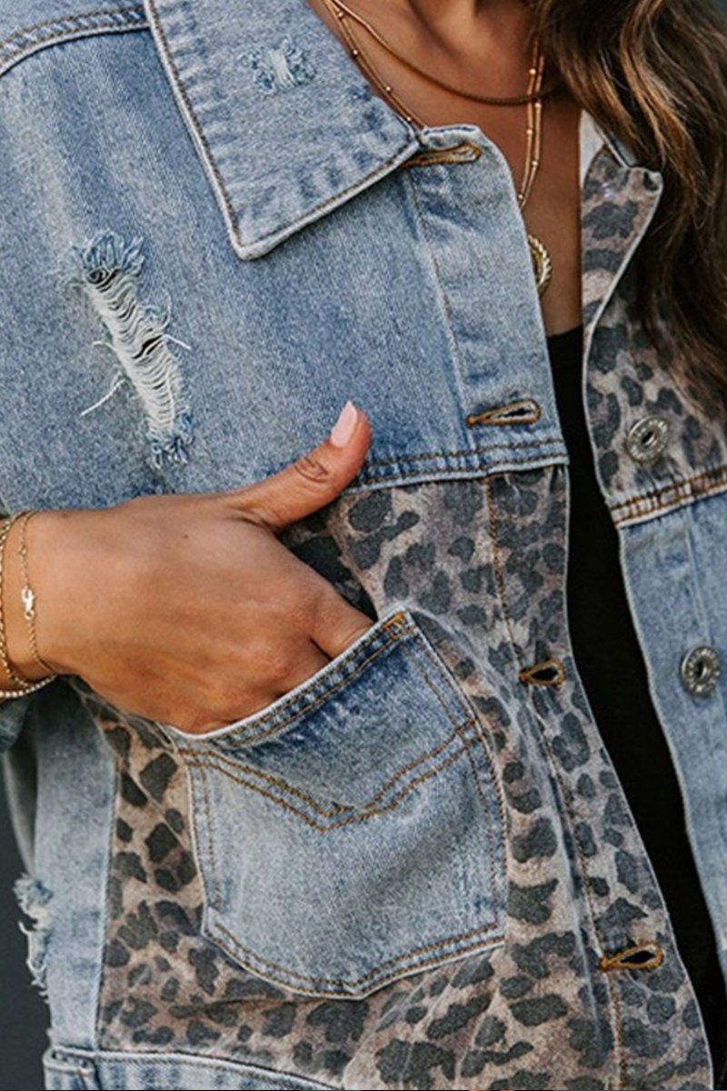Women's Fashion Denim Leopard Print Jacket - Seldom Seen Styles