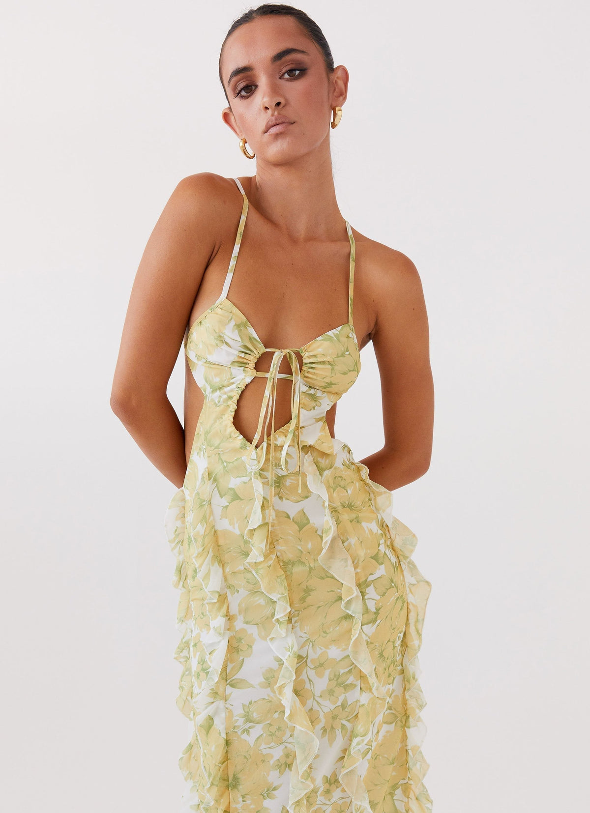 Women's Floral Ruffle Maxi Dress Backless Cut Out Summer Vacation Dress - Seldom Seen Styles